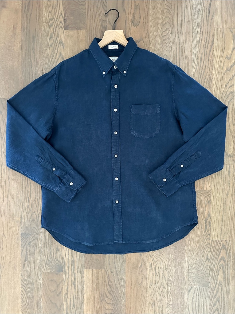 J. Crew Baird McNutt Men's Irish Linen Long Sleeve Shirt in Ink Navy Blue Large